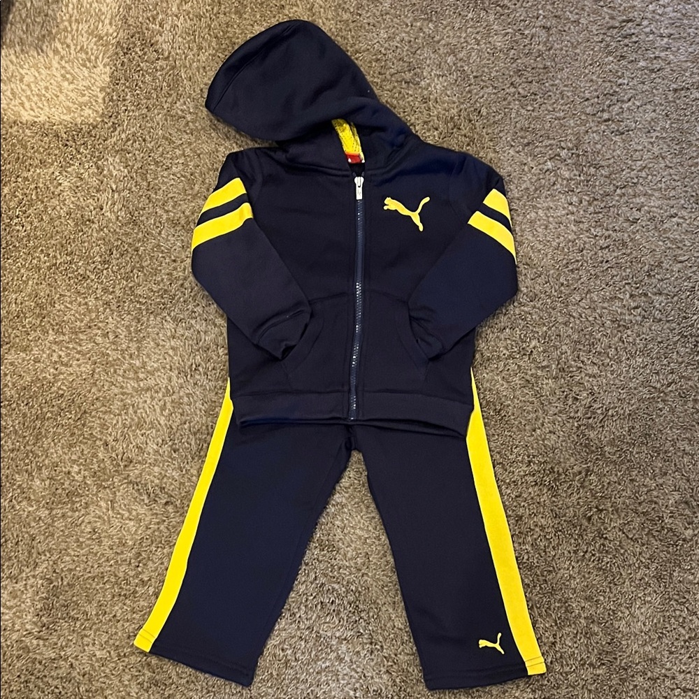 Puma Kids Navy and Yellow Jogger Set 24 Months